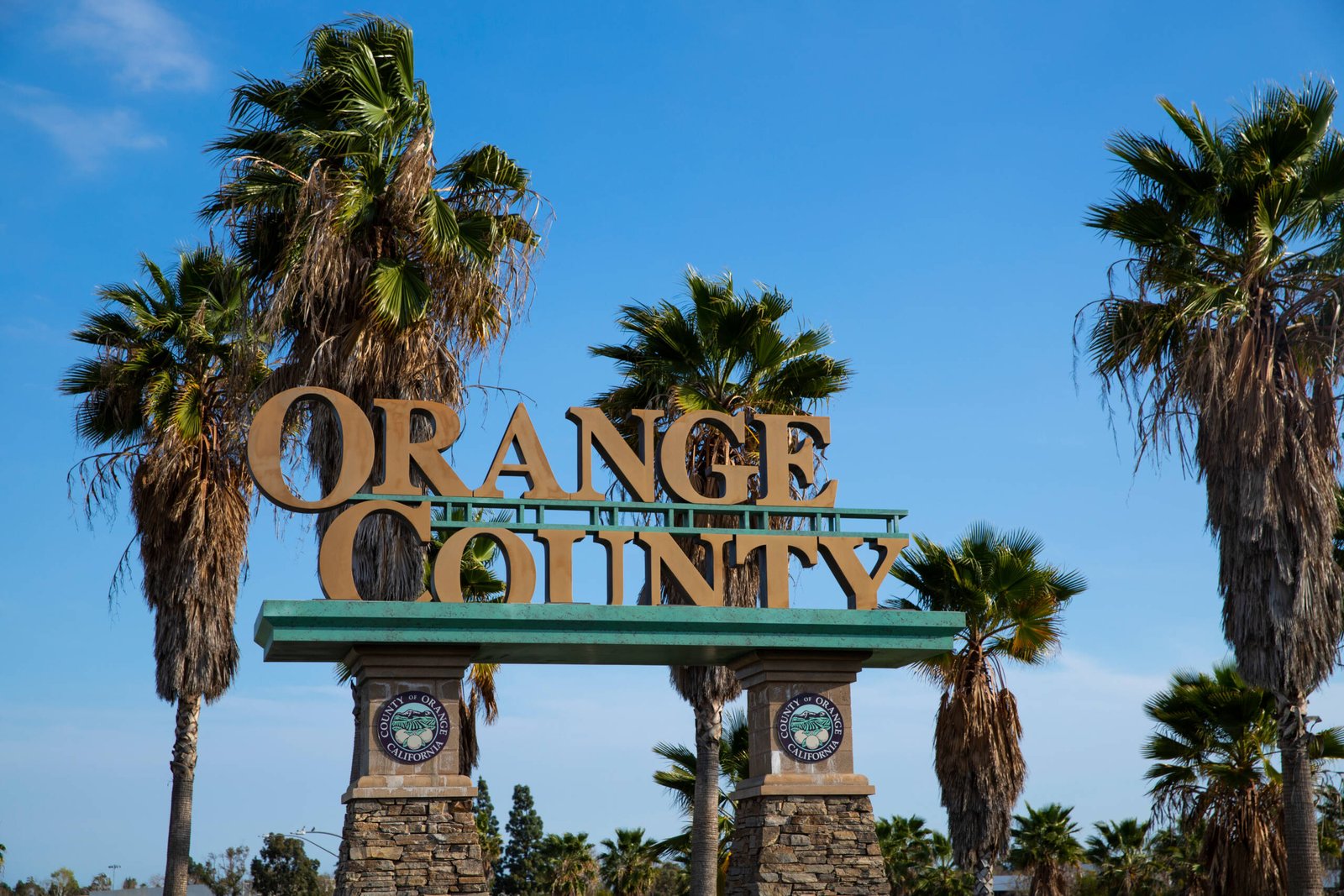 Orange County California Public Welcome SIgn The outdoor sign of "Orange County" in Orange County, California.