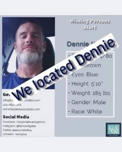 Missing Persons Alert Flyer for a man named Dennie