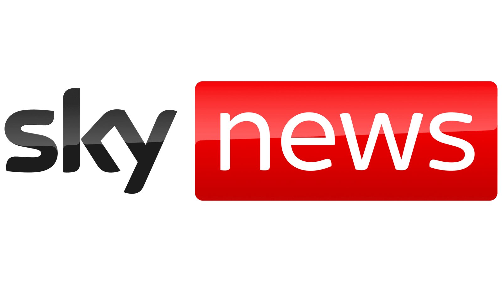 Sky News brand logo with black gradient wordmark on the left and a red rounded-rectangle containing the white word 'news' on the right.